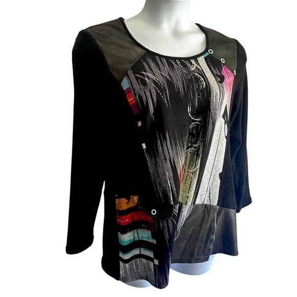 Michael Tyler Geometric Print Artsy Lagenlook Mixed Textiles Tunic Blouse Sz XL - Picture 2 of 11